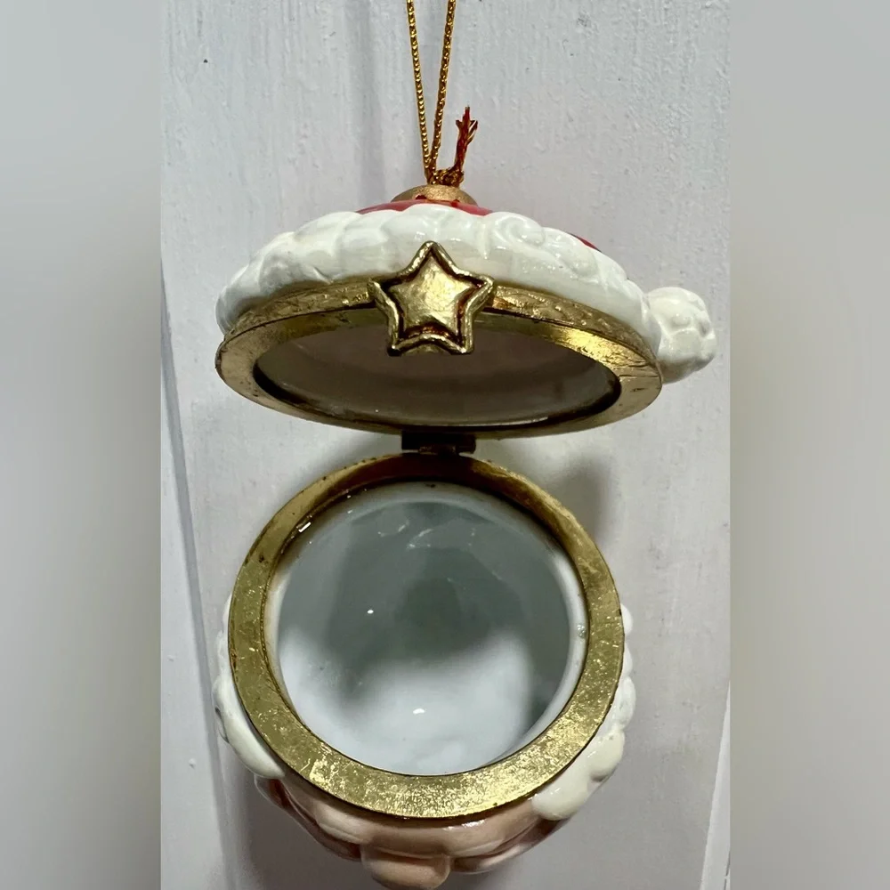 Porcelain Santa Claus St Nick Hat Hinged Trinket Box Christmas Ornament PreLoved